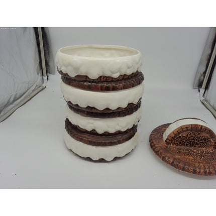 Chocolate Sandwich Cookie Oreo Cookie Jar Vintage EUC dripping art style tall