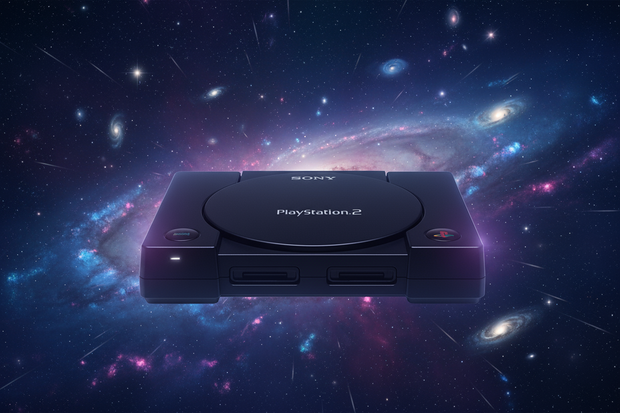 sony playstation 2 on galaxy background