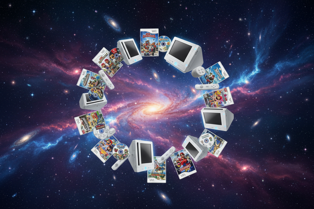 Wii Games And Consoles On Galaxy Background
